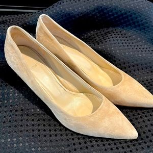 Theory taupe suede kitten heels